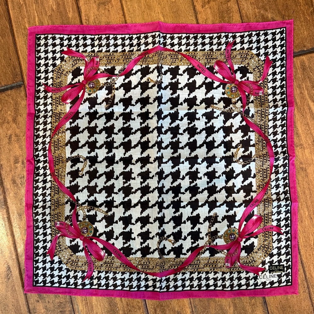 Celine Pink and Gold Houndstooth Scarf 19” - Picture 2 of 4
